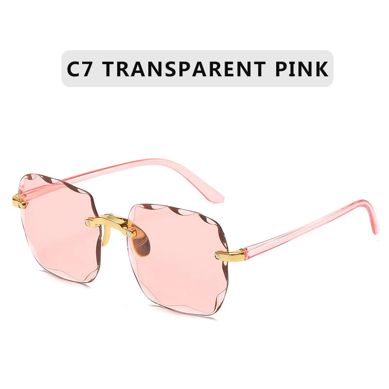 2023 Square Rimless Sunglasses Women Luxury Brand Designer Summer Red Glasses Fashion Sun glasses For Men UV400 Shades Oculos
