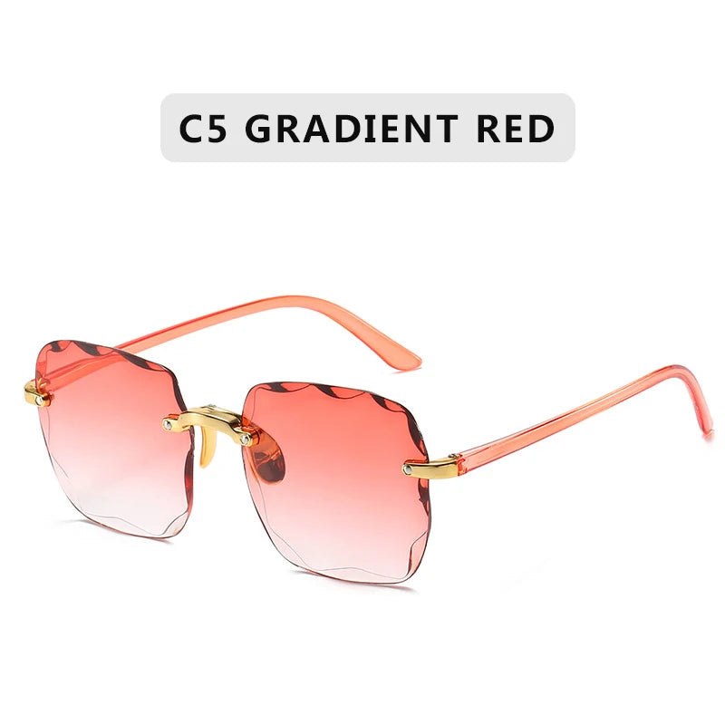 2023 Square Rimless Sunglasses Women Luxury Brand Designer Summer Red Glasses Fashion Sun glasses For Men UV400 Shades Oculos