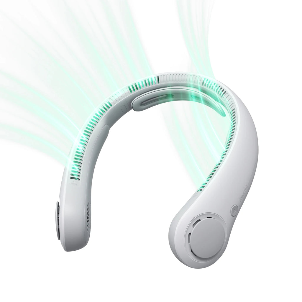 JISULIFE Portable Neck Fan Upgraded, 5000mAh Battery, Necksupport, 5 Speeds Gears Adjustment, Outdoor Wearable Hands-Free Fan