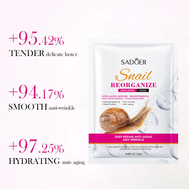 5pcs SADOER Snail Collagen Face Mask Firming Moisturizing Brightening Hydrating Facial Masks Beauty Face Skin Care Products
